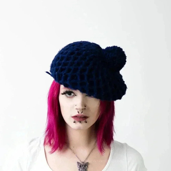 Vintage 50s Fuzzy Wool Plaid Pom Beret Tam - Picture 4 of 5